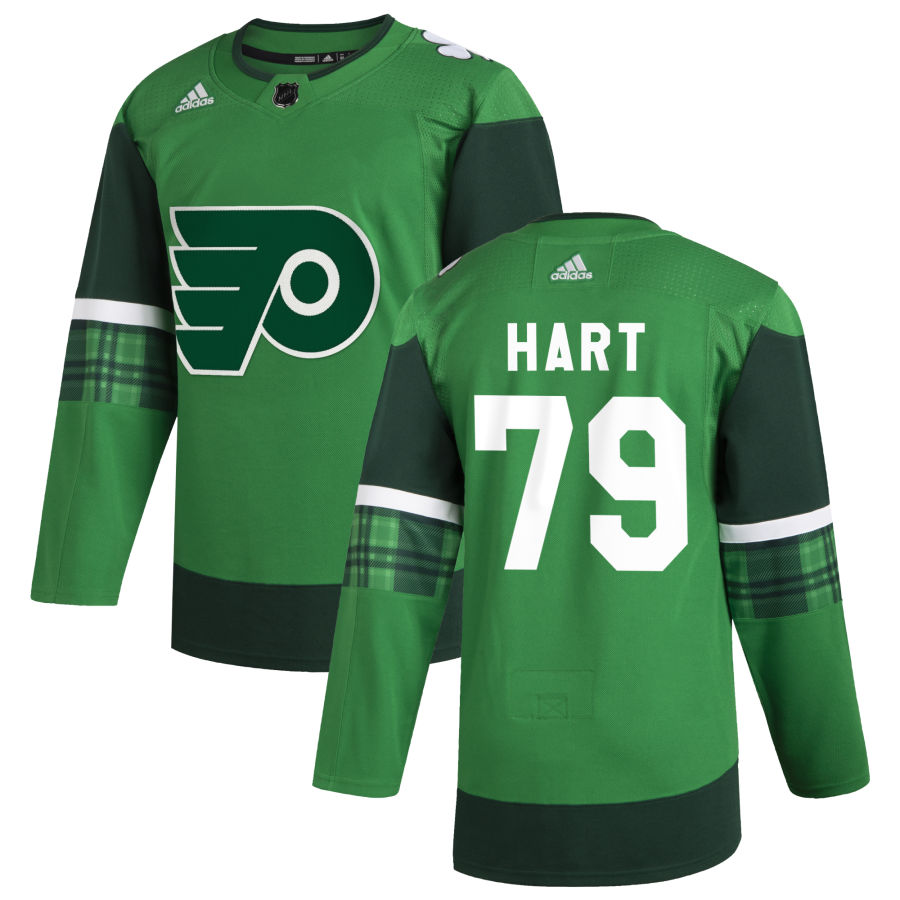 Philadelphia Flyers #79 Carter Hart Men Adidas 2020 St. Patrick Day Stitched NHL Jersey Green
